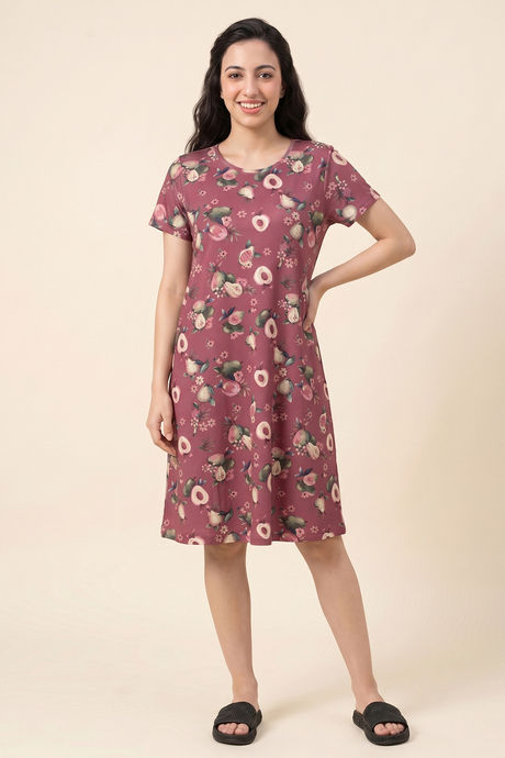 Zivame Buttersoft Fruity Knit Poly Knee Length Nightdress With In Built Slip On Bra - Mesa Rose — image 2